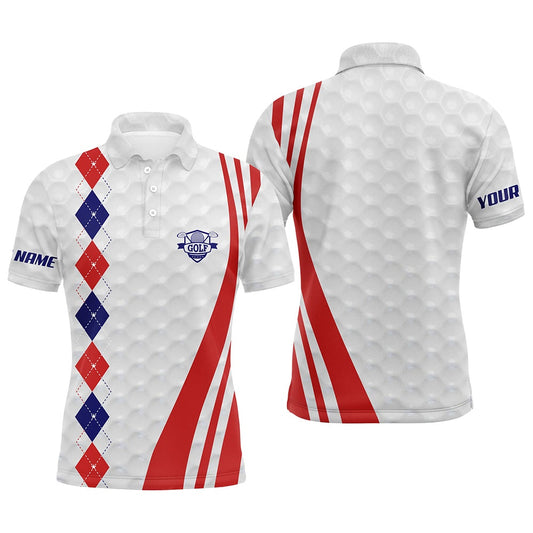 Golf Polo shirts, Mens Golf Polo Shirts Custom Red, White And Blue Argyle Golf Ball Skin Patriot Golf Gifts For Men