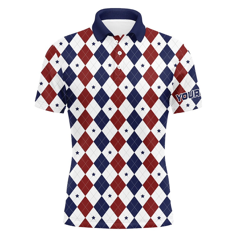 Golf Polo shirts, Mens Golf Polo Shirts Custom Red, White And Blue Argyle Plaid Pattern Golf Attire For Men