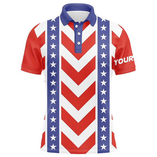 Golf Polo shirts, Mens Golf Polo Shirts Custom Red, White And Blue Pattern Patriotic Male Golf Attire