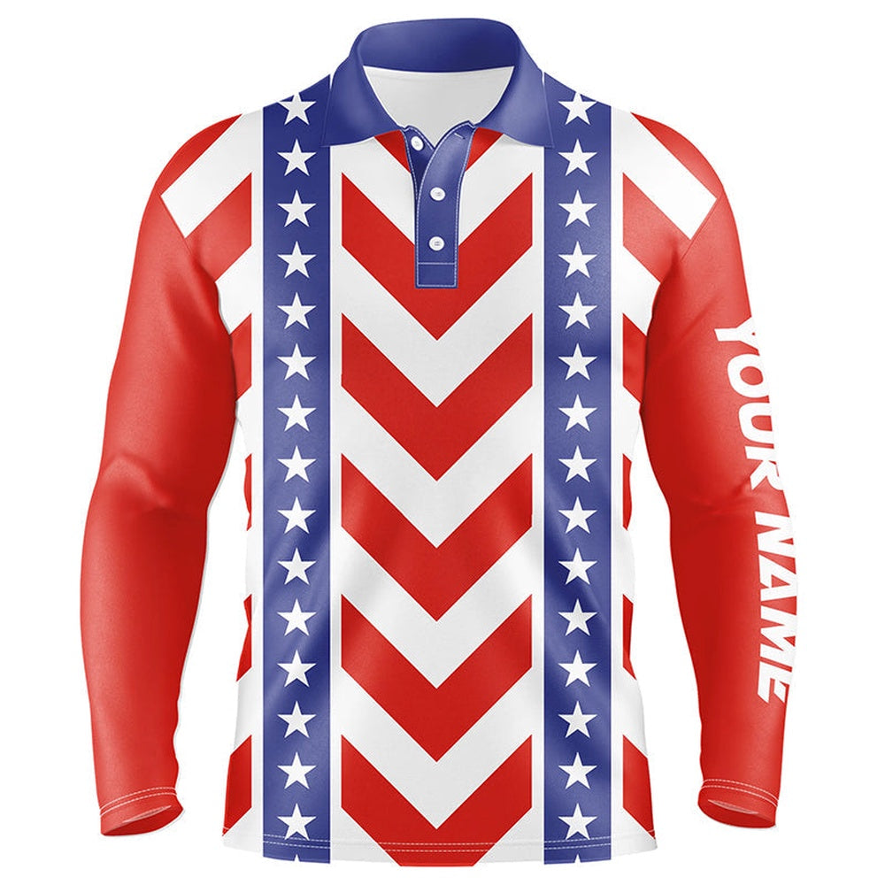 Golf Polo shirts, Mens Golf Polo Shirts Custom Red, White And Blue Pattern Patriotic Male Golf Attire