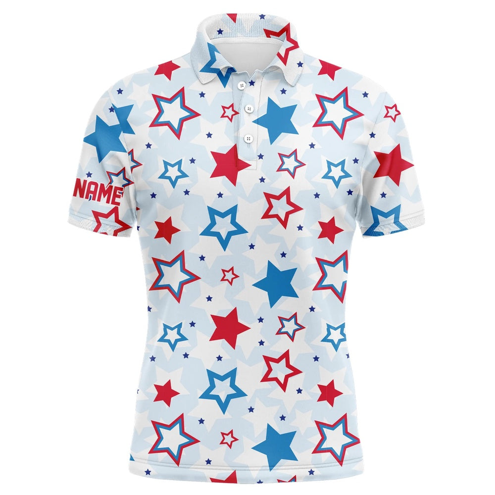 Golf Polo shirts, Mens Golf Polo Shirts Custom Red, White And Blue Stars Pattern Golf Attire For Mens