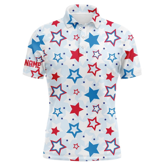 Golf Polo shirts, Mens Golf Polo Shirts Custom Red, White And Blue Stars Pattern Golf Attire For Mens