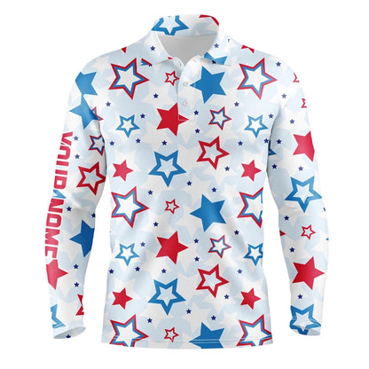Golf Polo shirts, Mens Golf Polo Shirts Custom Red, White And Blue Stars Pattern Golf Attire For Mens