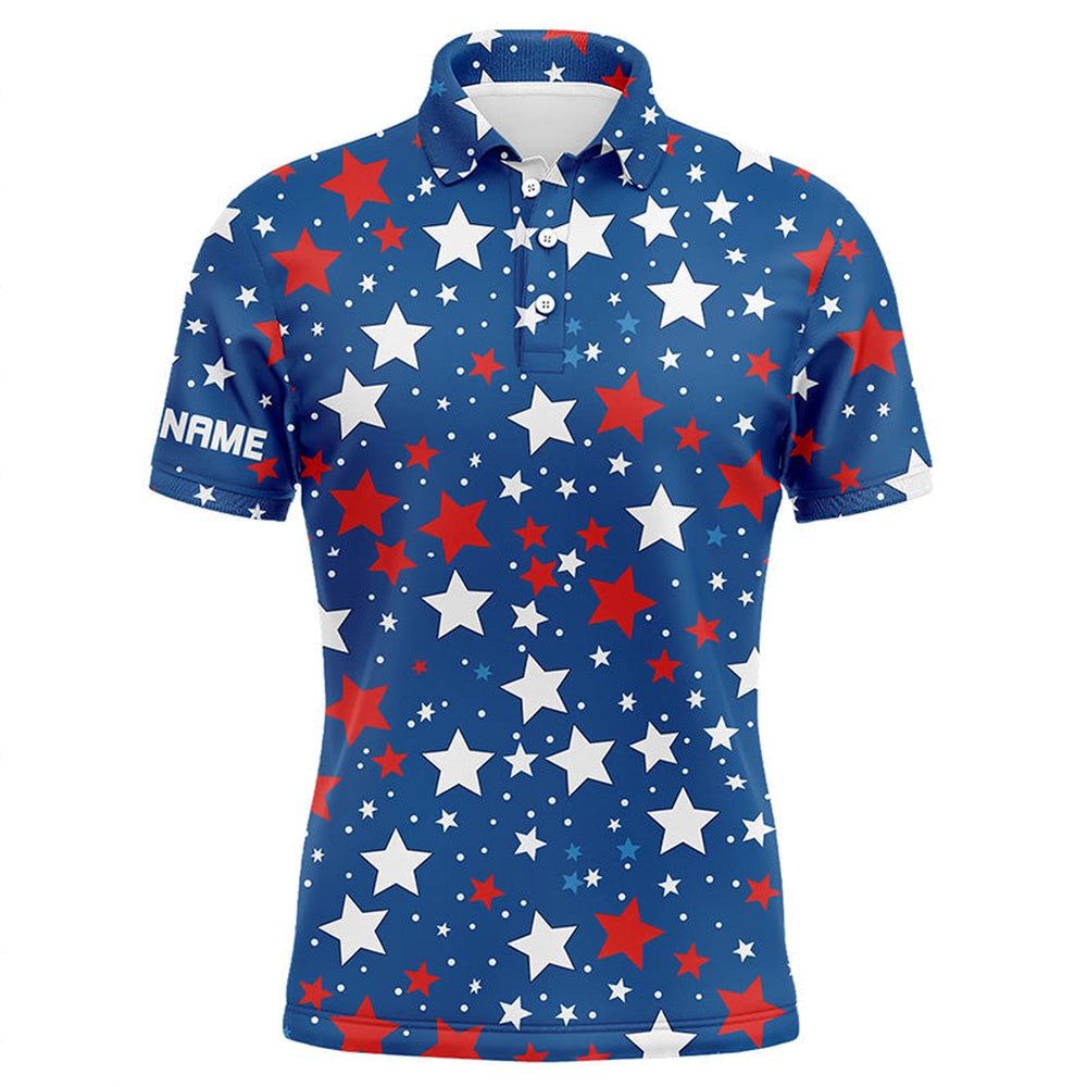 Golf Polo shirts, Mens Golf Polo Shirts Custom Red, White And Blue Stars Pattern Patriotic Golf Shirt Mens