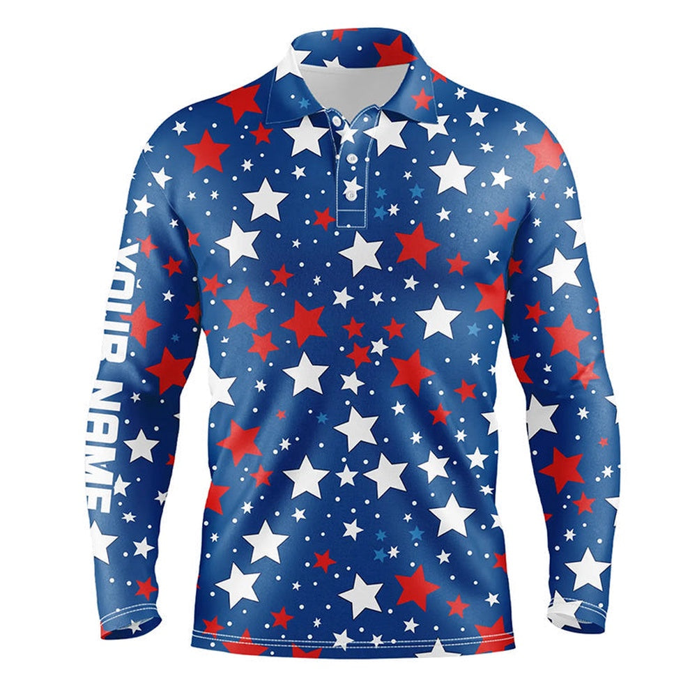 Golf Polo shirts, Mens Golf Polo Shirts Custom Red, White And Blue Stars Pattern Patriotic Golf Shirt Mens