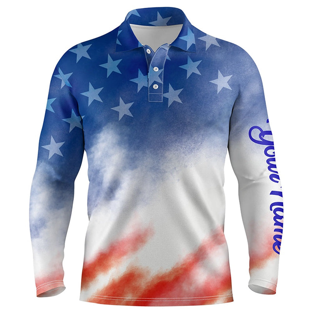 Golf Polo shirts, Mens Golf Polo Shirts Custom Red White And Blue Tie Dye Pattern American Flag Team Golf Wear For Mens