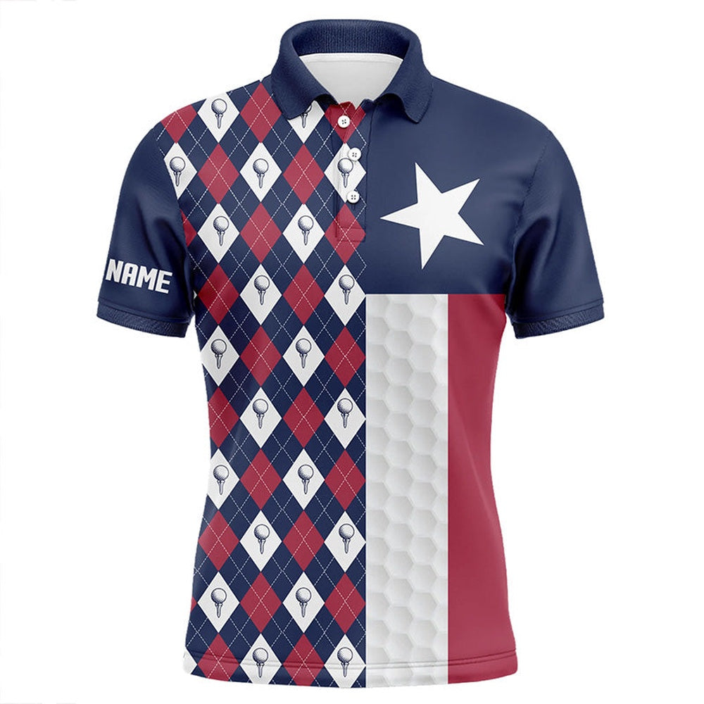 Golf Polo shirts, Mens Golf Polo Shirts Custom Red White Blue Argyle Pattern Texas Flag Patriotic Mens Golf Gifts