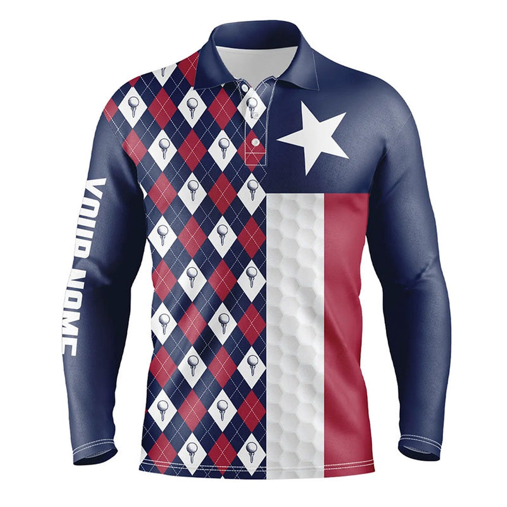 Golf Polo shirts, Mens Golf Polo Shirts Custom Red White Blue Argyle Pattern Texas Flag Patriotic Mens Golf Gifts