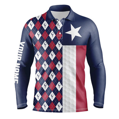 Golf Polo shirts, Mens Golf Polo Shirts Custom Red White Blue Argyle Pattern Texas Flag Patriotic Mens Golf Gifts