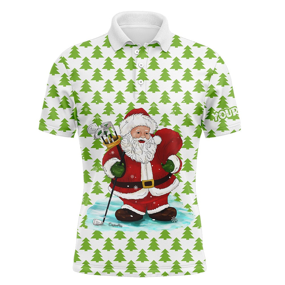 Golf Polo shirts, Mens Golf Polo Shirts Custom Santa Golf Christmas Pine Tree Forest Pattern, Christmas Golf Gift