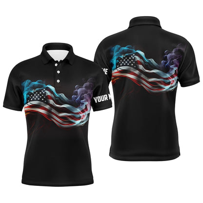 Golf Polo shirts, Mens Golf Polo Shirts Custom Smoke American Flag Patriotic Black Golf Tops For Mens