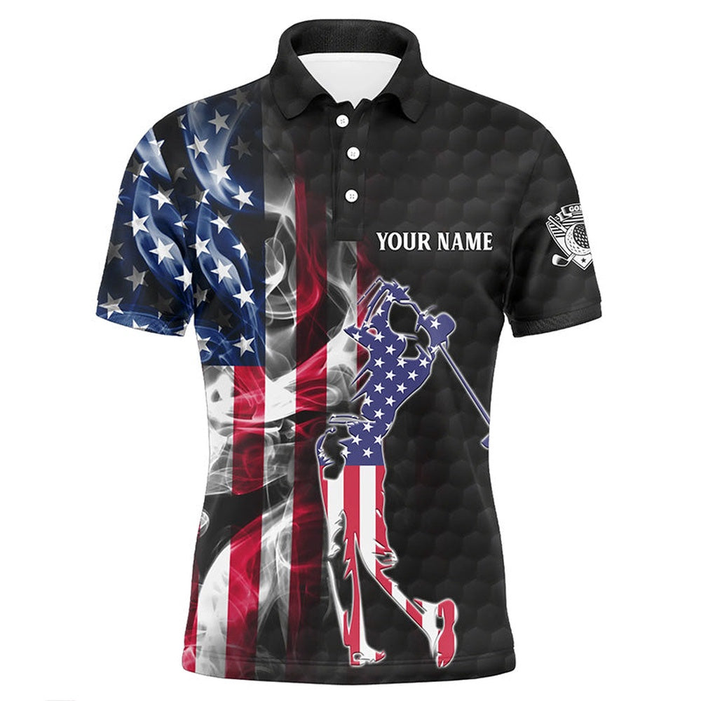 Golf Polo shirts, Mens Golf Polo Shirts Custom Smoke American Flag Patriotic Black Mens Golf Tops