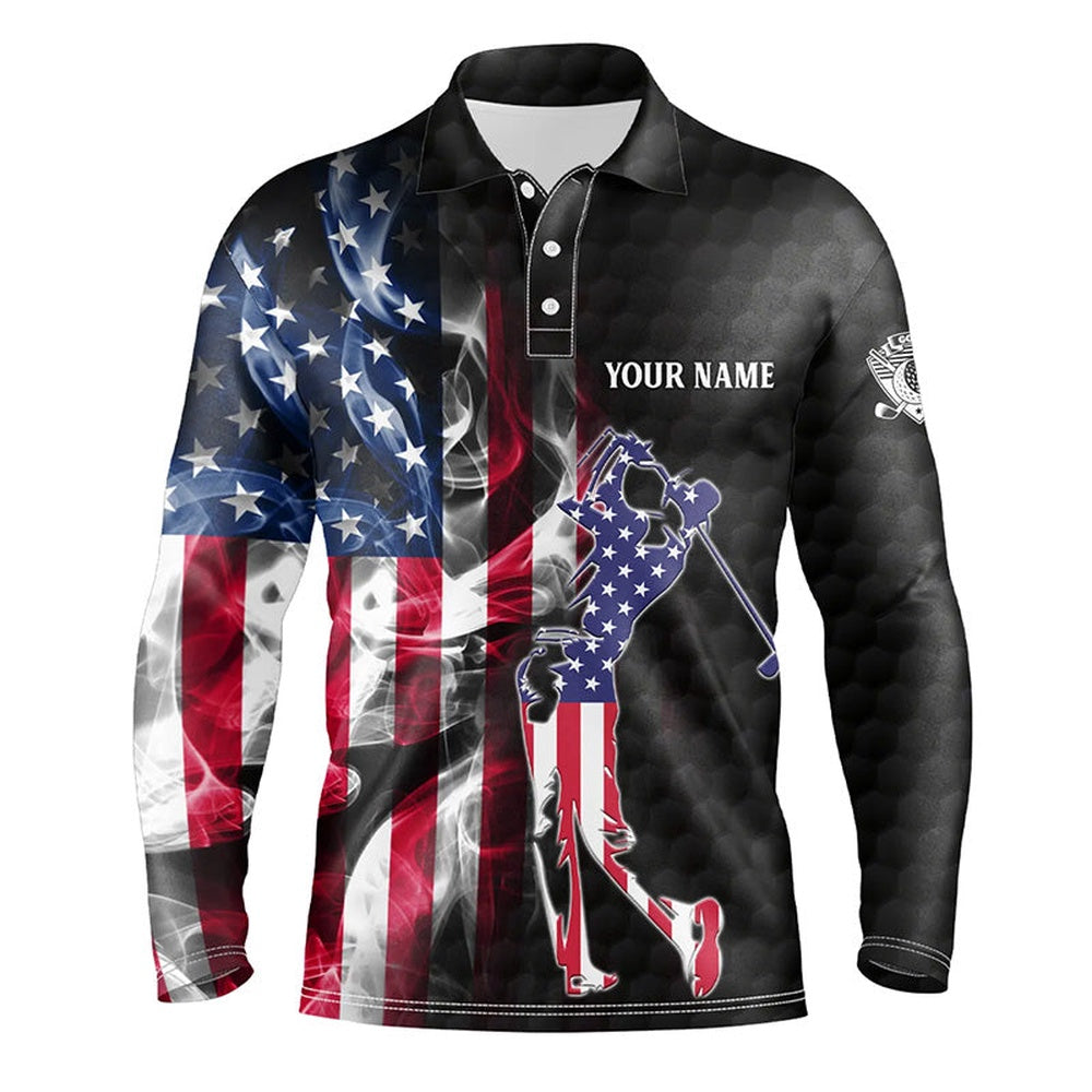 Golf Polo shirts, Mens Golf Polo Shirts Custom Smoke American Flag Patriotic Black Mens Golf Tops