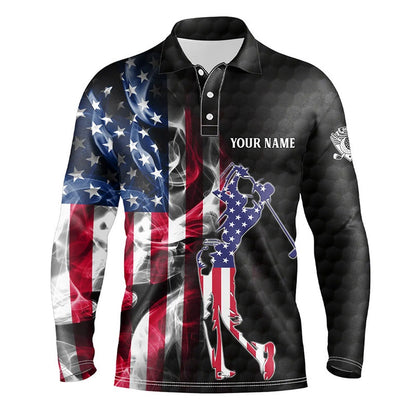 Golf Polo shirts, Mens Golf Polo Shirts Custom Smoke American Flag Patriotic Black Mens Golf Tops