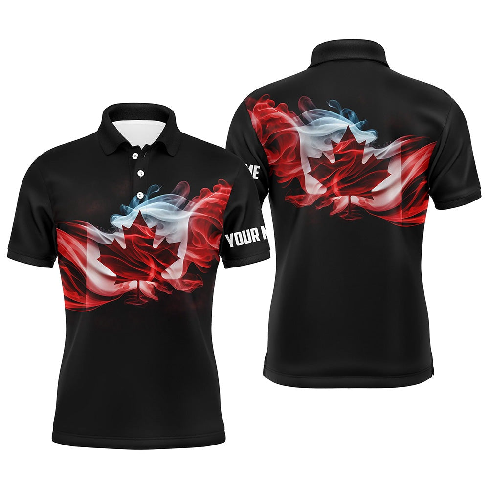 Golf Polo shirts, Mens Golf Polo Shirts Custom Smoke Canadian Flag Patriotic Black Golf Tops For Mens