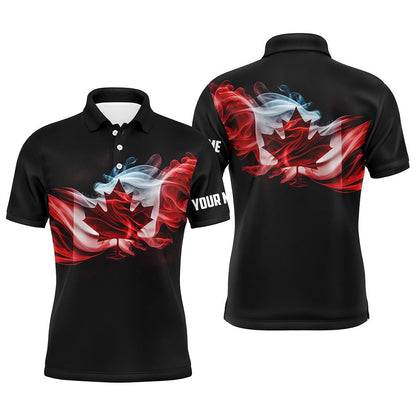 Golf Polo shirts, Mens Golf Polo Shirts Custom Smoke Canadian Flag Patriotic Black Golf Tops For Mens