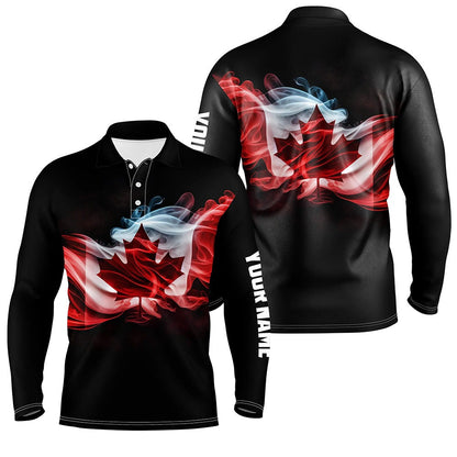 Golf Polo shirts, Mens Golf Polo Shirts Custom Smoke Canadian Flag Patriotic Black Golf Tops For Mens