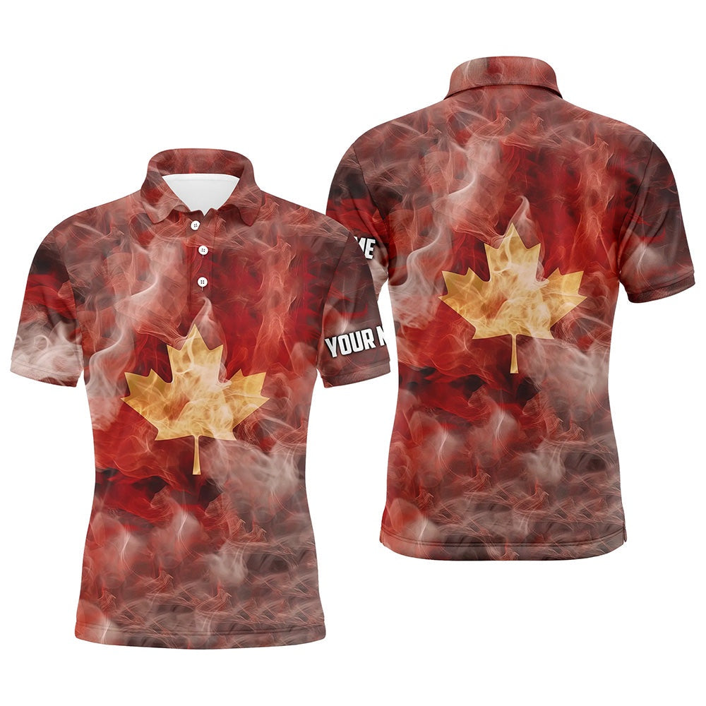 Golf Polo shirts, Mens Golf Polo Shirts Custom Smoke Canadian Flag Patriotic Golf Tops For Mens For Men