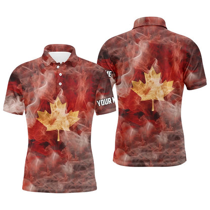 Golf Polo shirts, Mens Golf Polo Shirts Custom Smoke Canadian Flag Patriotic Golf Tops For Mens For Men