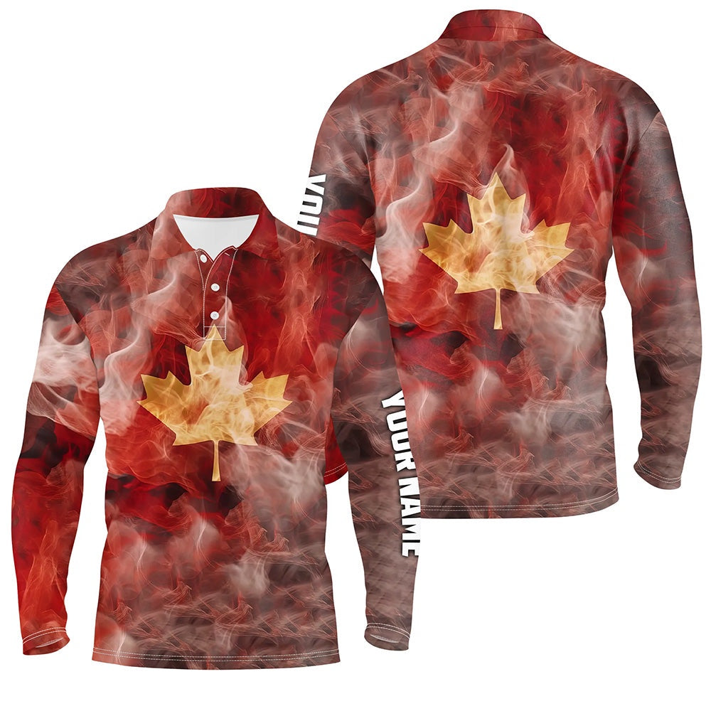 Golf Polo shirts, Mens Golf Polo Shirts Custom Smoke Canadian Flag Patriotic Golf Tops For Mens For Men