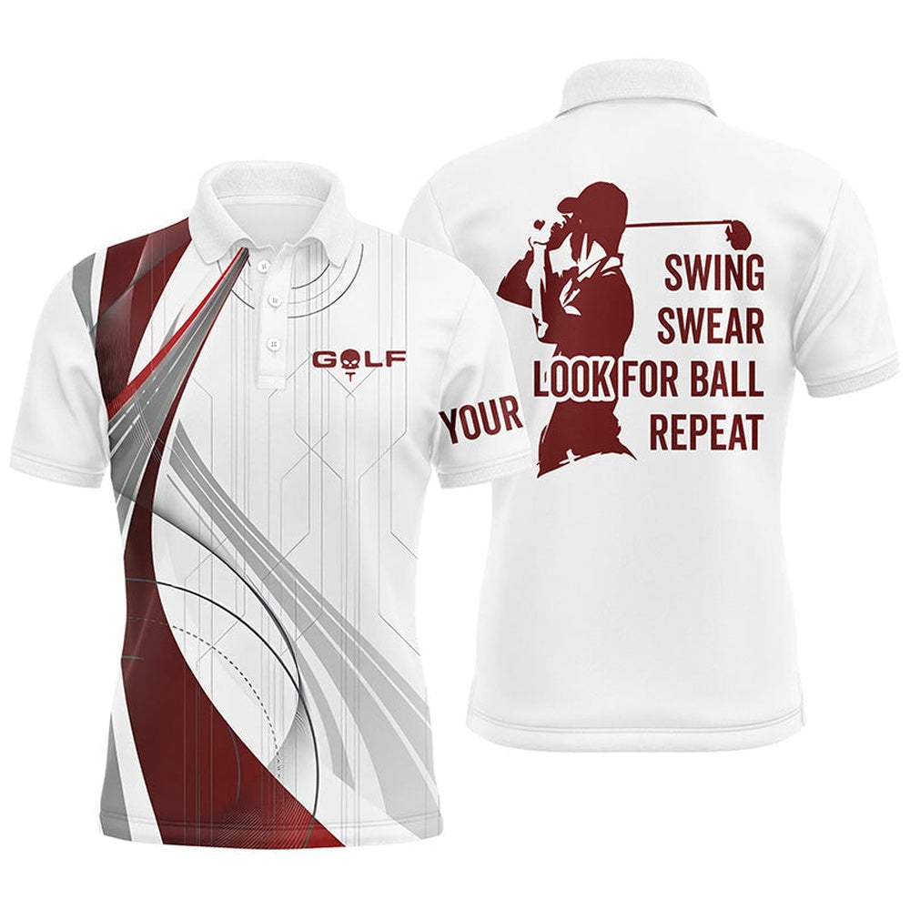 Golf Polo shirts, Mens Golf Polo Shirts Custom Swing Swear Look For Ball Repeat White Golf Tops For Mens