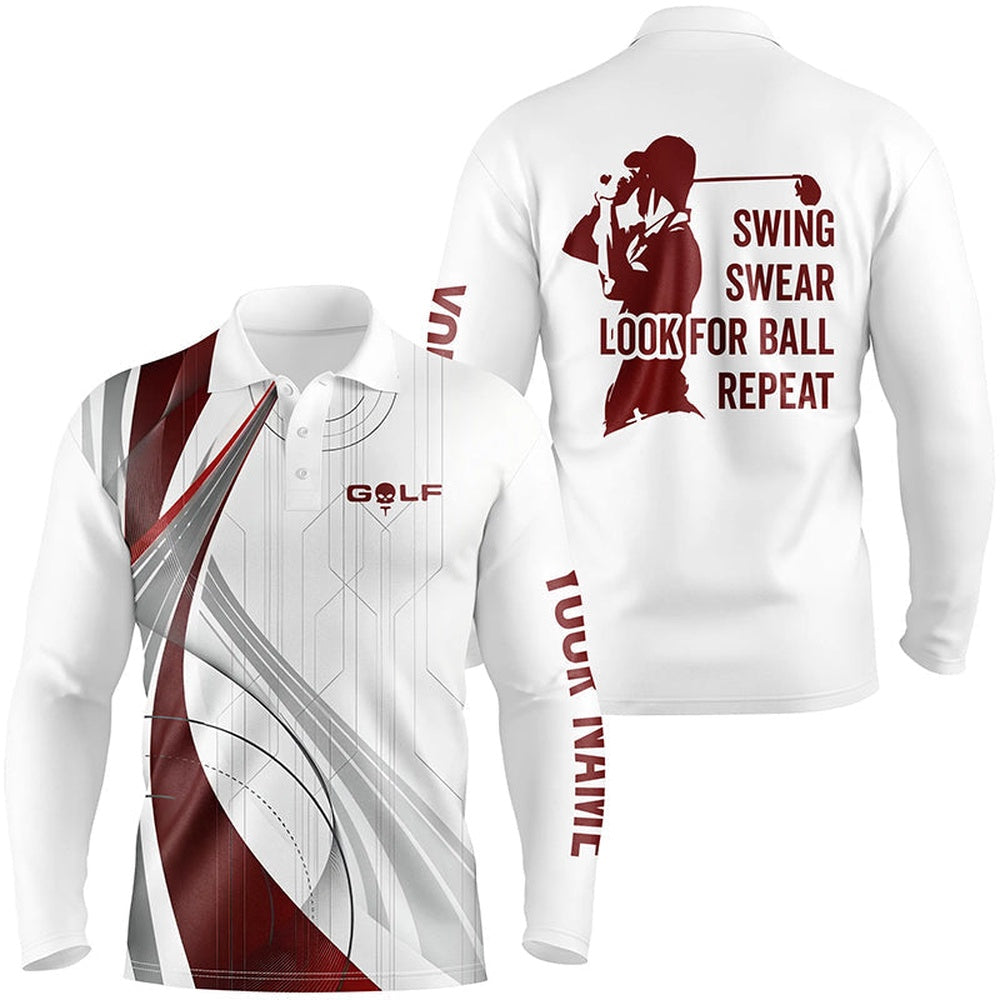Golf Polo shirts, Mens Golf Polo Shirts Custom Swing Swear Look For Ball Repeat White Golf Tops For Mens