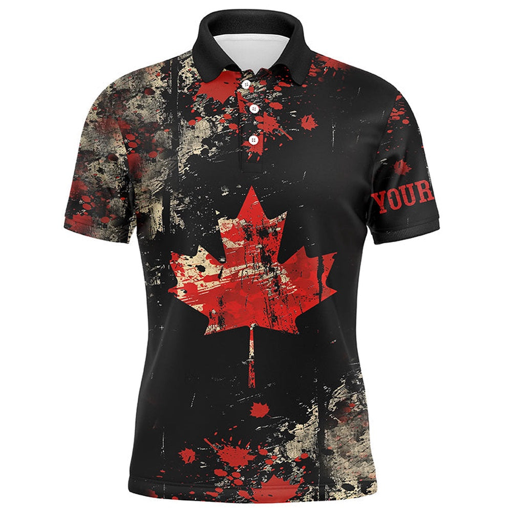 Golf Polo shirts, Mens Golf Polo Shirts Custom Vintage Black Canadian Flag Golf Outfits For Mens