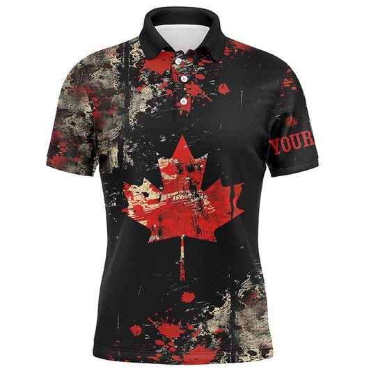 Golf Polo shirts, Mens Golf Polo Shirts Custom Vintage Black Canadian Flag Golf Outfits For Mens
