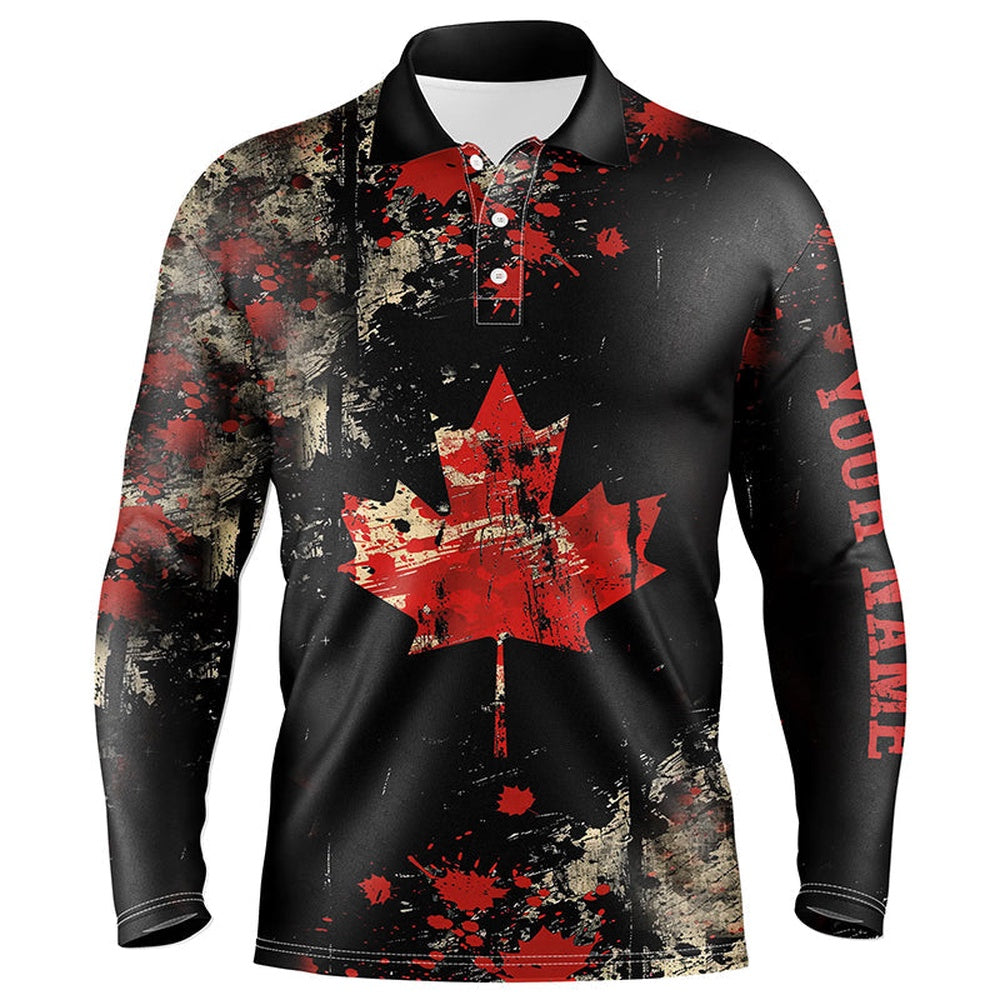 Golf Polo shirts, Mens Golf Polo Shirts Custom Vintage Black Canadian Flag Golf Outfits For Mens