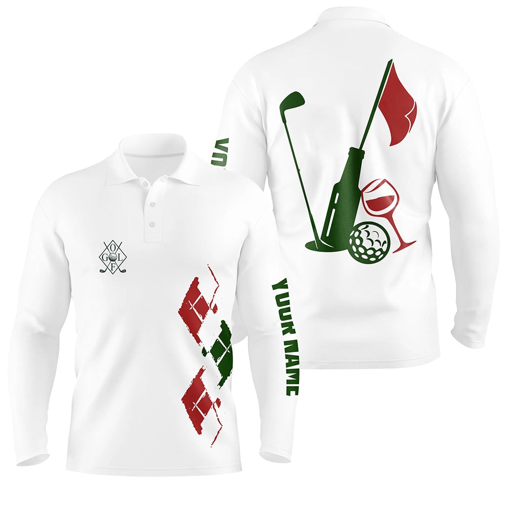 Golf Polo shirts, Mens Golf Polo Shirts Custom Vintage Golf And Wine Golf Clubs Christmas Polo Shirts