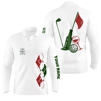Golf Polo shirts, Mens Golf Polo Shirts Custom Vintage Golf And Wine Golf Clubs Christmas Polo Shirts