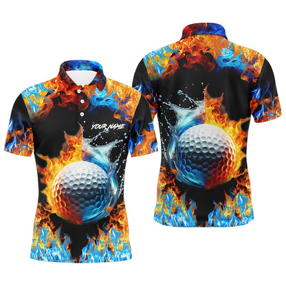 Golf Polo shirts, Mens Golf Polo Shirts Custom Water Fire Golf Ball Golf Tops, Golf Attire For Mens