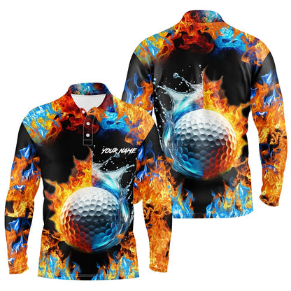 Golf Polo shirts, Mens Golf Polo Shirts Custom Water Fire Golf Ball Golf Tops, Golf Attire For Mens