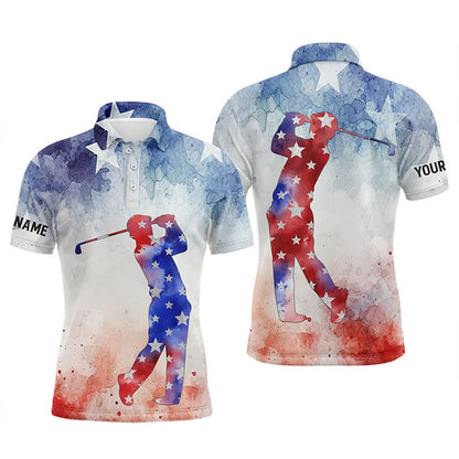 Golf Polo shirts, Mens Golf Polo Shirts Custom Watercolor American Flag Patriotic Golf Gifts For Men