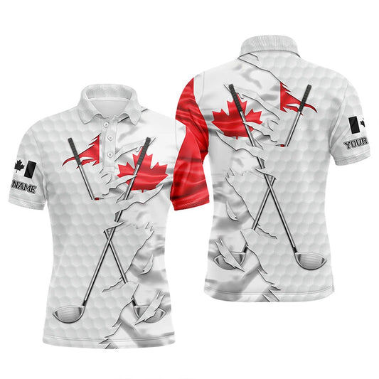 Golf Polo shirts, Mens Golf Polo Shirts Custom White Golf Ball Skin Canadian Flag Patriot Golf Clubs Mens Golf Apparel