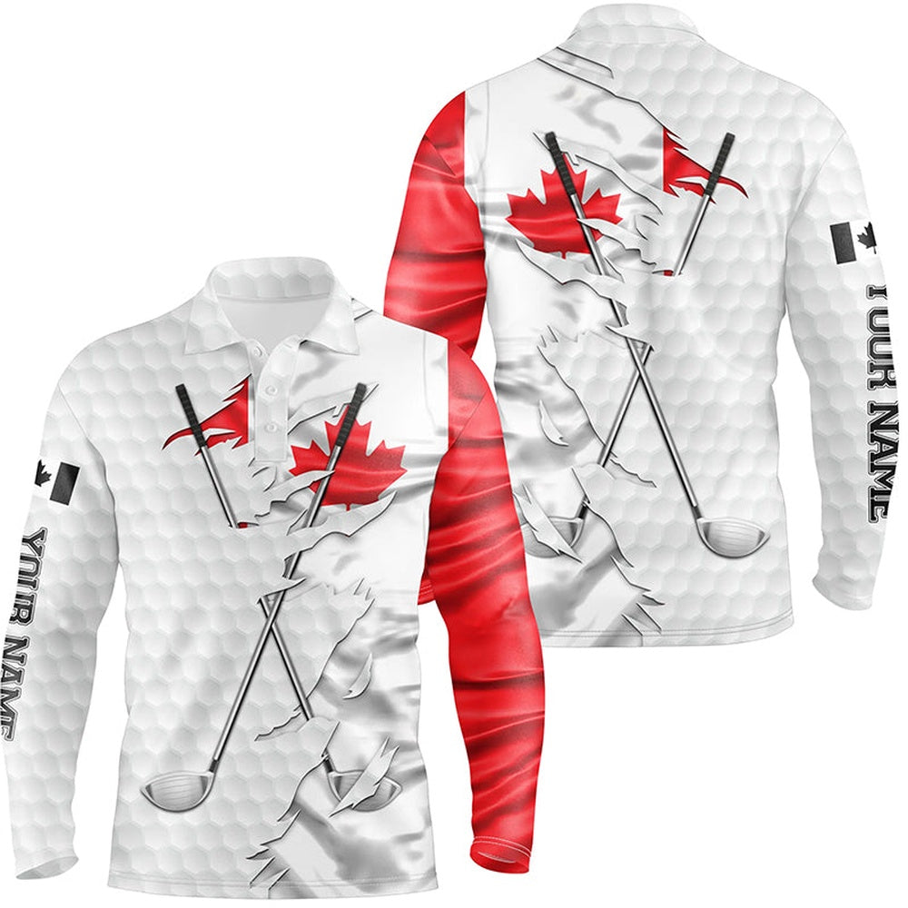 Golf Polo shirts, Mens Golf Polo Shirts Custom White Golf Ball Skin Canadian Flag Patriot Golf Clubs Mens Golf Apparel