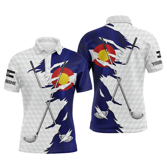Golf Polo shirts, Mens Golf Polo Shirts Custom White Golf Ball Skin Colorado Flag Patriot Golf Clubs Mens Golf Apparel