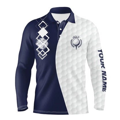 Golf Polo shirts, Mens Golf Polo Shirts Custom White Golf Ball Skin Golf Apparel For Men Navy