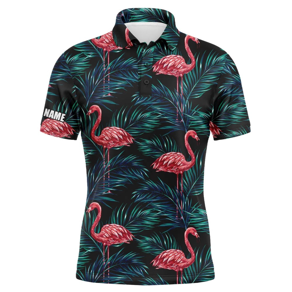 Golf Polo shirts, Mens Golf Polo Shirts Flamingo Golf Shirt Tropical Palm Leaves Pattern Custom Team Golf Polo Shirts