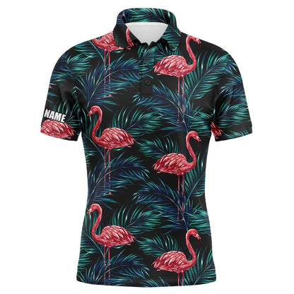 Golf Polo shirts, Mens Golf Polo Shirts Flamingo Golf Shirt Tropical Palm Leaves Pattern Custom Team Golf Polo Shirts