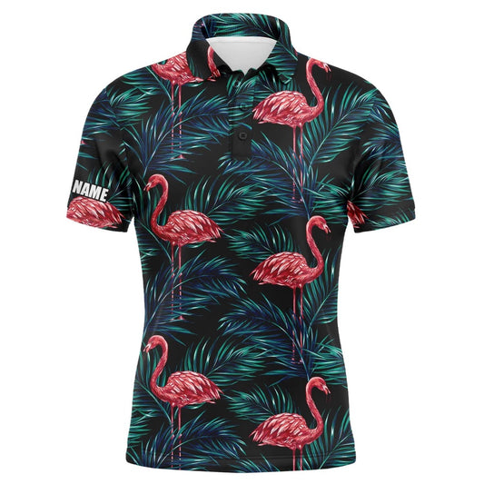 Golf Polo shirts, Mens Golf Polo Shirts Flamingo Golf Shirt Tropical Palm Leaves Pattern Custom Team Golf Polo Shirts