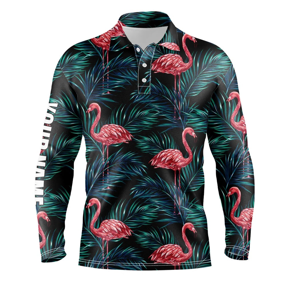 Golf Polo shirts, Mens Golf Polo Shirts Flamingo Golf Shirt Tropical Palm Leaves Pattern Custom Team Golf Polo Shirts