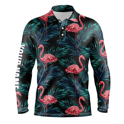 Golf Polo shirts, Mens Golf Polo Shirts Flamingo Golf Shirt Tropical Palm Leaves Pattern Custom Team Golf Polo Shirts