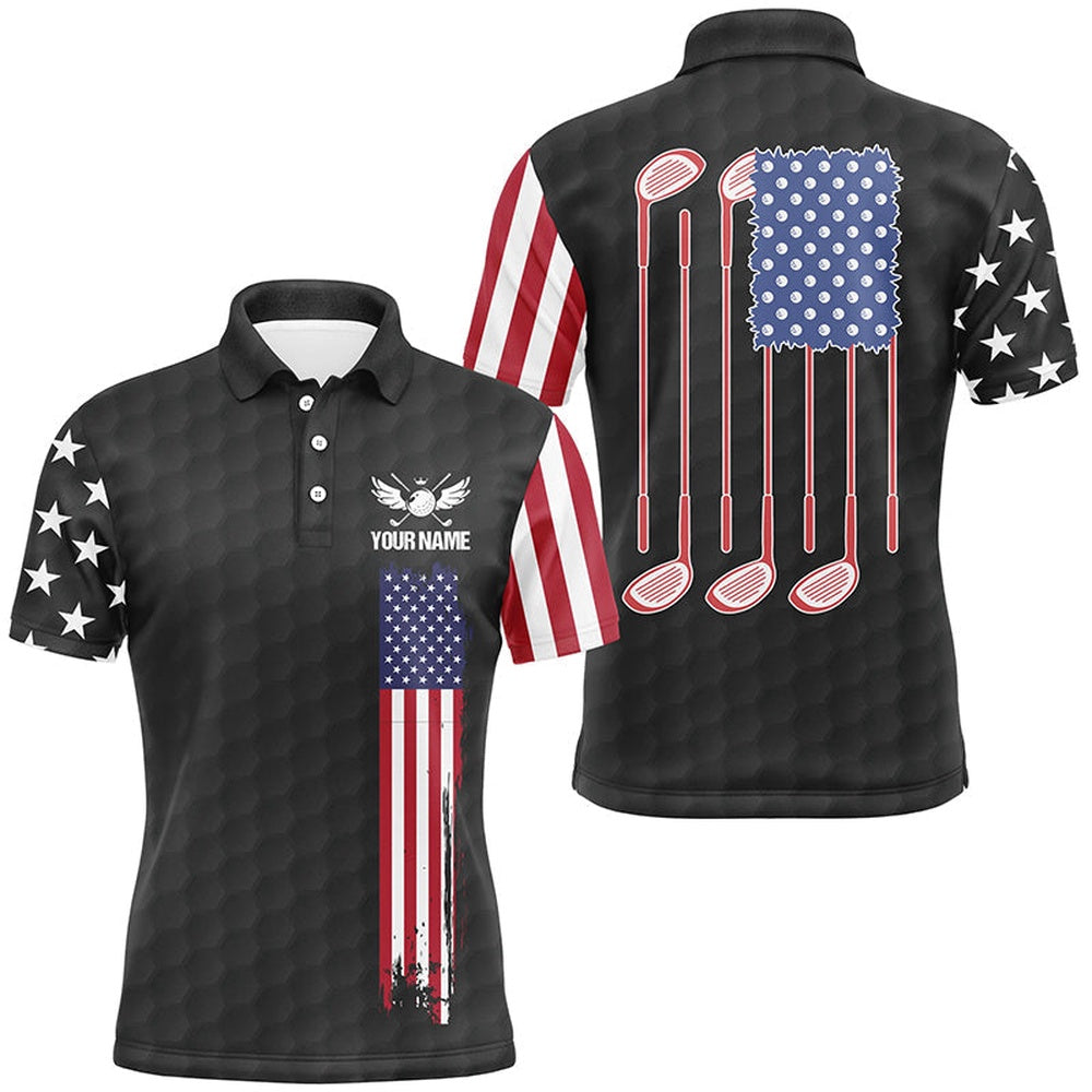 Golf Polo shirts, Mens Golf Polo Shirts Golf Clubs American Flag Custom Patriotic Black Golf Shirt For Mens
