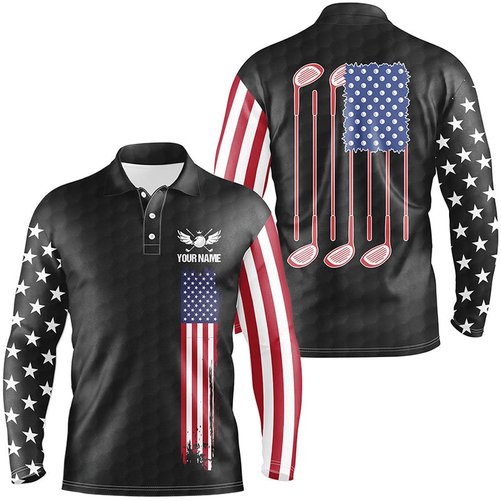 Golf Polo shirts, Mens Golf Polo Shirts Golf Clubs American Flag Custom Patriotic Black Golf Shirt For Mens