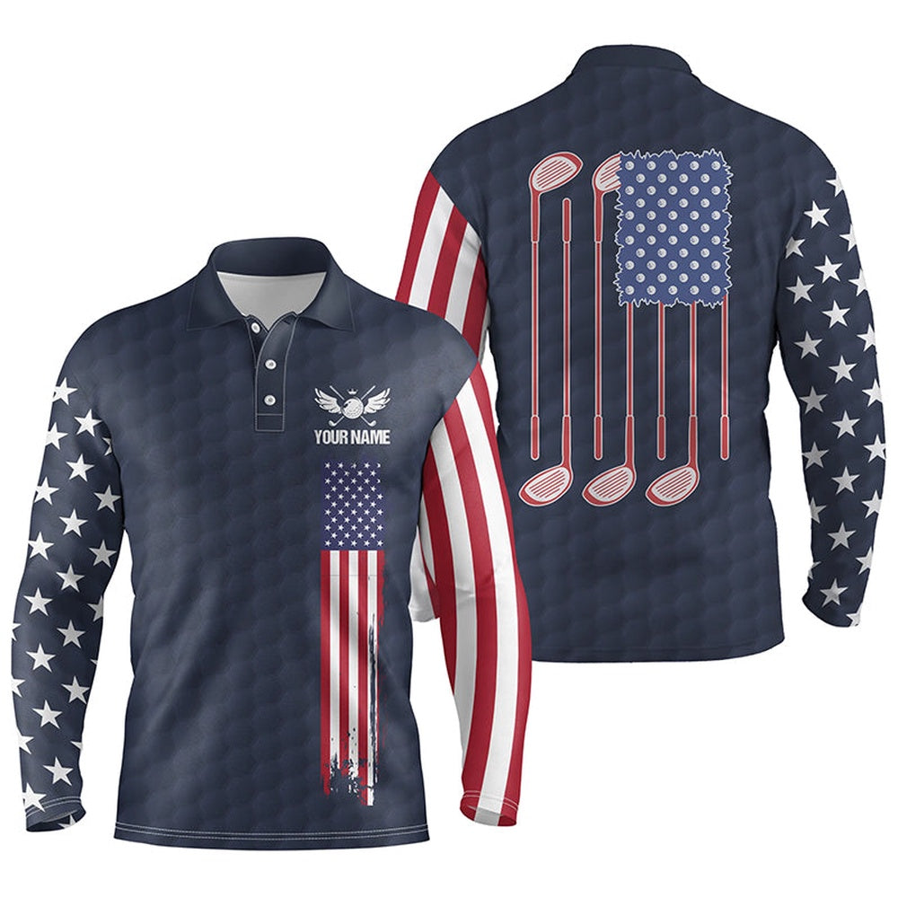 Golf Polo shirts, Mens Golf Polo Shirts Golf Clubs American Flag Custom Patriotic Golf Shirt For Mens Navy