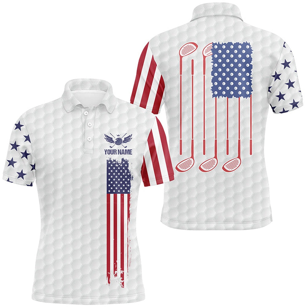 Golf Polo shirts, Mens Golf Polo Shirts Golf Clubs American Flag Custom Patriotic White Golf Shirt For Mens