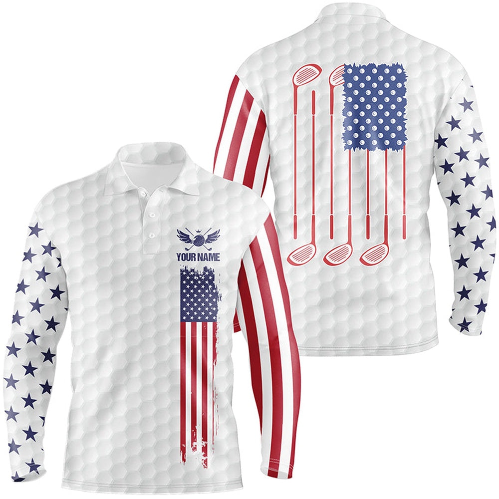 Golf Polo shirts, Mens Golf Polo Shirts Golf Clubs American Flag Custom Patriotic White Golf Shirt For Mens