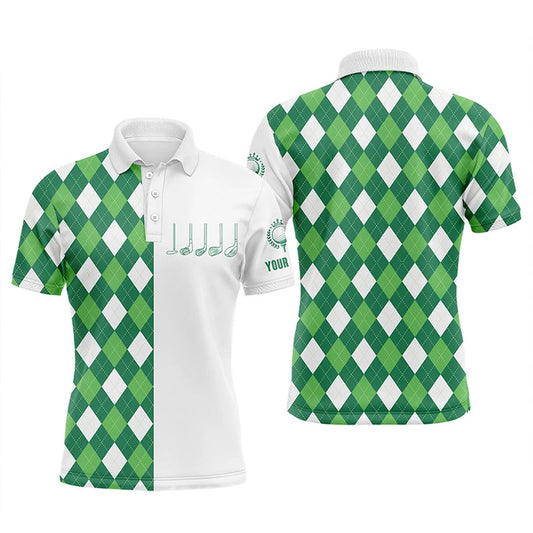 Golf Polo shirts, Mens Golf Polo Shirts Green And White Argyle Plaid Pattern Custom Mens Golf Wear