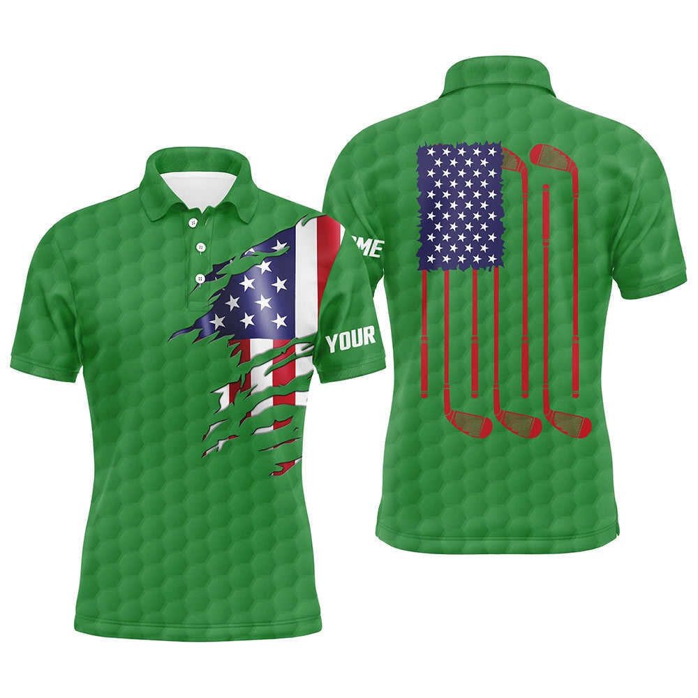 Golf Polo shirts, Mens Golf Polo Shirts Green Golf Ball American Flag Patriotic Golf Clubs Custom Name Golfing Gifts